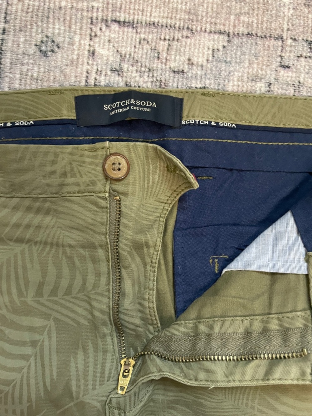 Scotch & Soda Olive Green Palm-Print Shorts - Picture 2 of 3